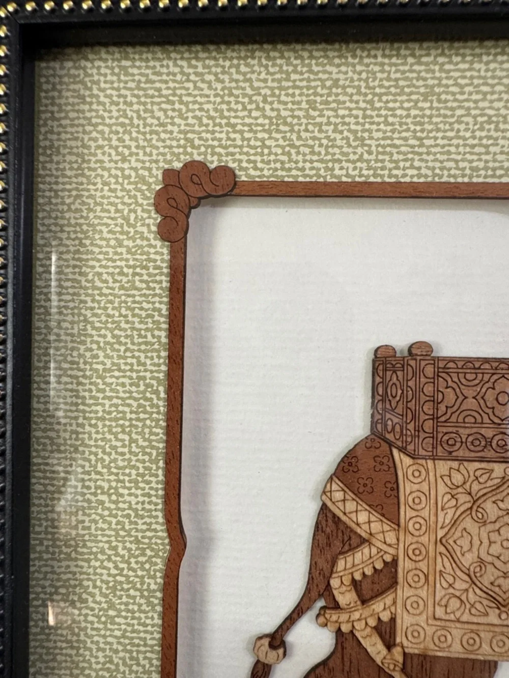 Elephant Nature Decor Art Handmade Wood Carving Indian Folk Marquetry Handicraft